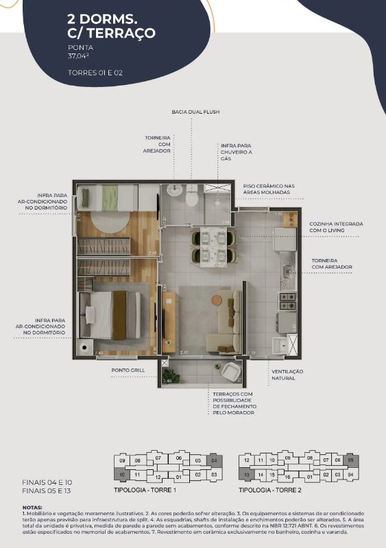  Ponta 2 Dorms. C/ Terraço (37,04m²):