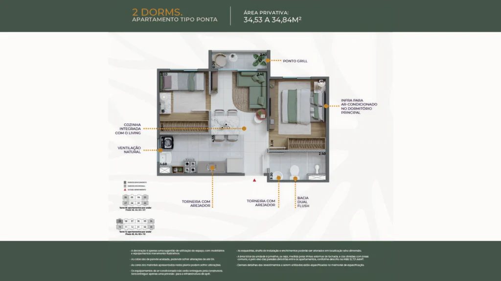 2 Dormitórios PONTA 34m²