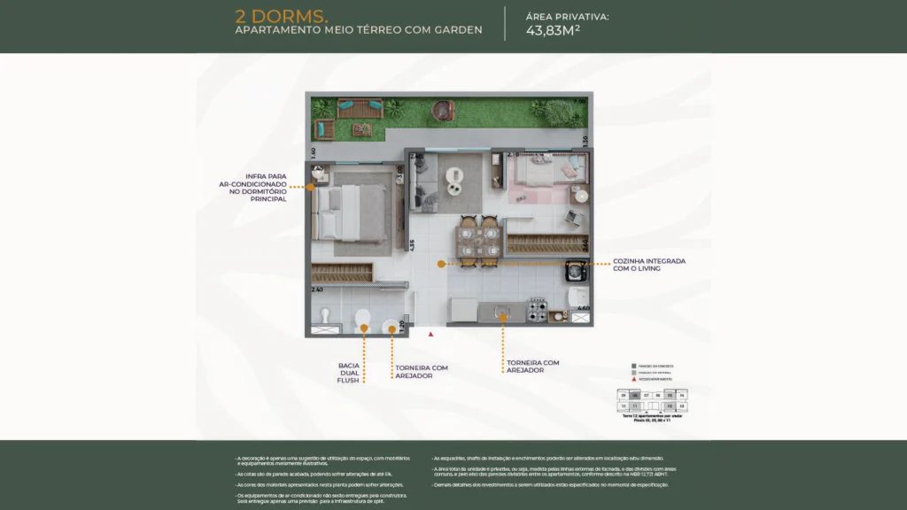 2 Dorms Meio Garden - 43m²