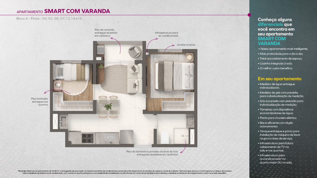 2 dormitórios - smart com varanda