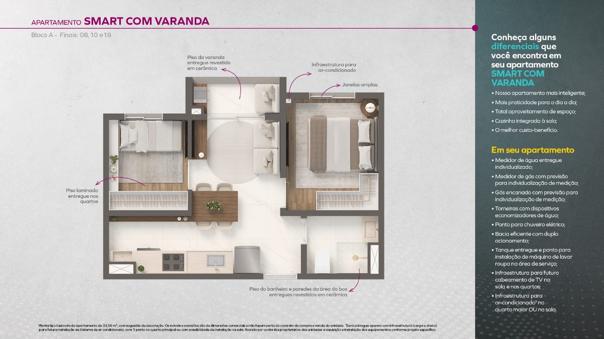 2 dormitórios - smart com varanda
