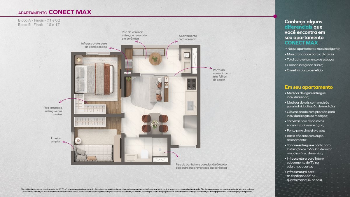 2 dormitórios - conect max