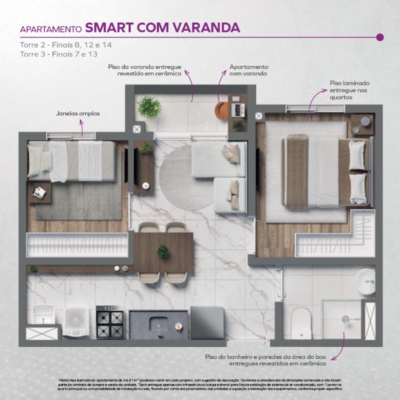 2 dormitórios - smart com varanda