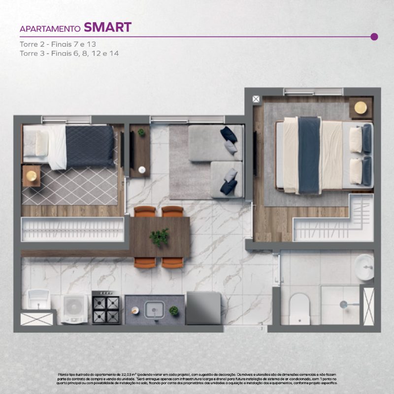 2 dormitórios - smart