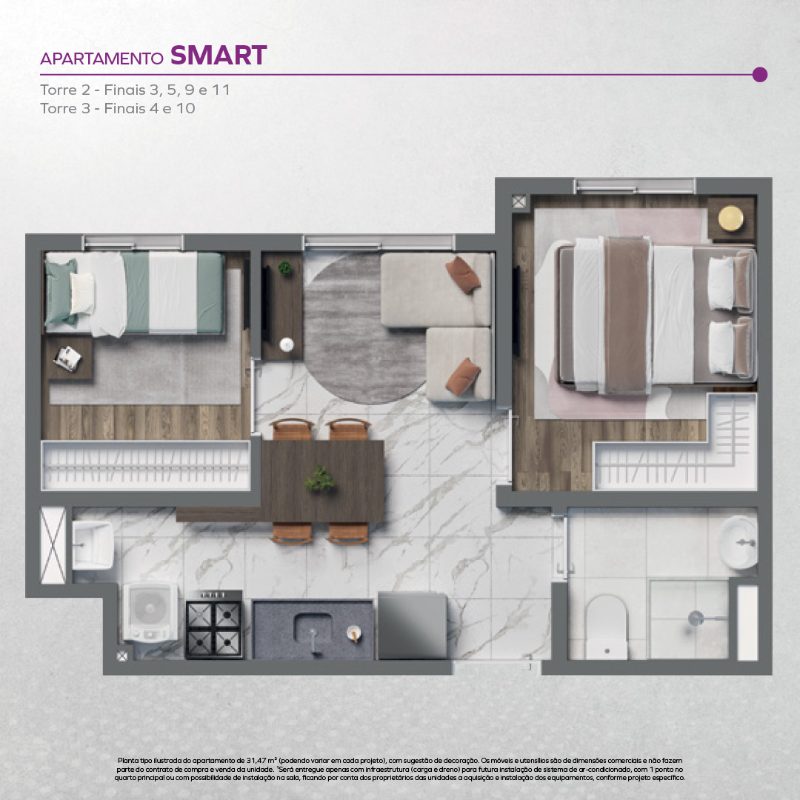 2 dormitórios - smart