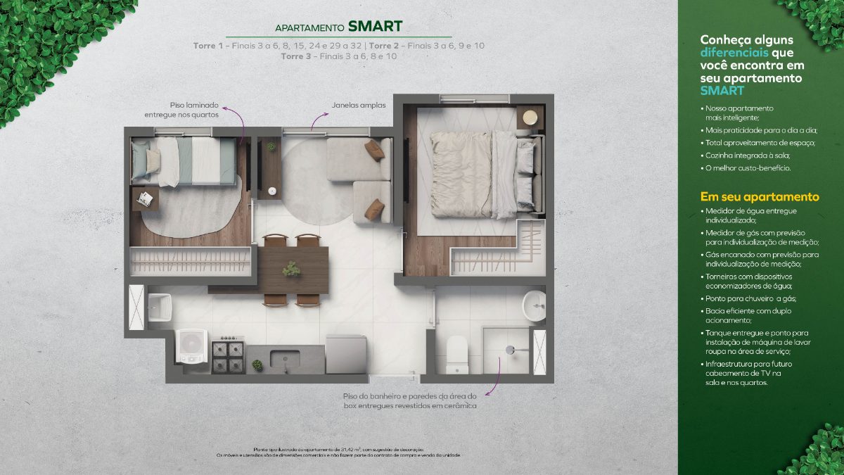2 dormitórios - smart