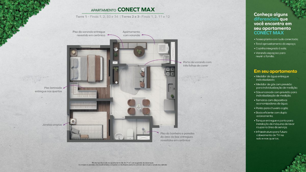2 dormitórios - conect max