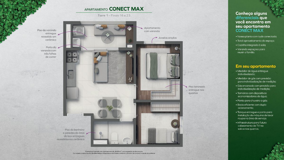 2 dormitórios - conect max