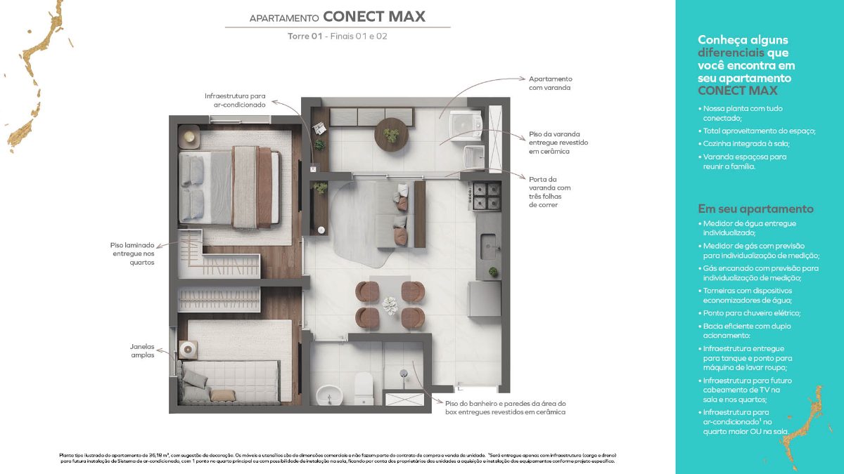 2 dormitórios - conect max