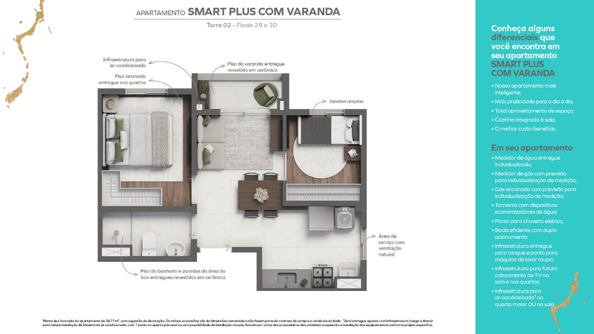 2 dormitórios - smart plus com varanda
