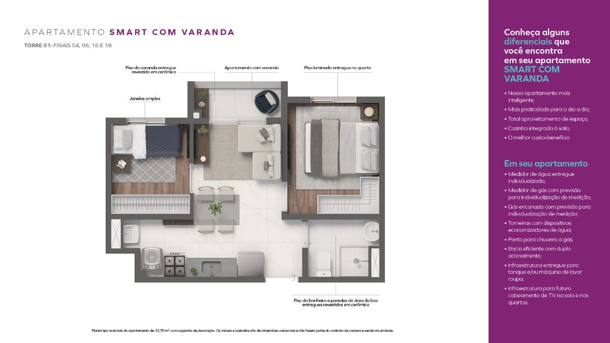 2 dormitórios - smart com varanda